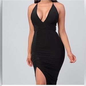RUCHED CUTOUT ASYMMETRICAL DRESS